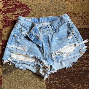 Levi's Blue Distressed Jean Shorts
